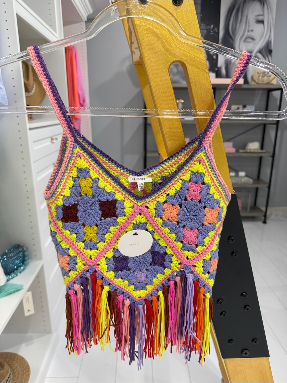 En Creme Multicolor Crochet Fringe Tank — Purple, Pink, Yellow, Orange